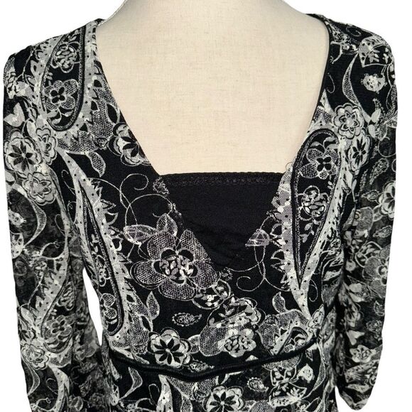 Style & Co Black and White Lace V Neck 3/3 quarter sleeve floral blouse size XL - Picture 9 of 10
